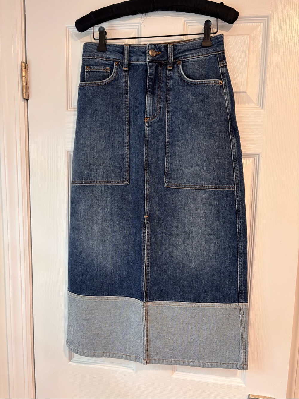 ba&sh Vicky two-tone denim midi skirt size US 2 NWT - Picture 6 of 11